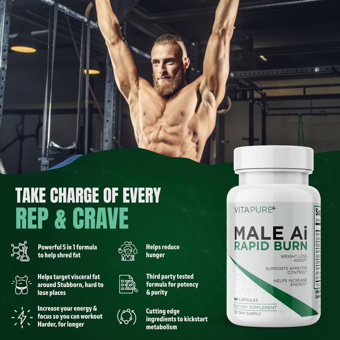 Male AI Rapid Burn – GLP-1 Optimized Thermogenic Fat Burner for Men | 60 Capsules