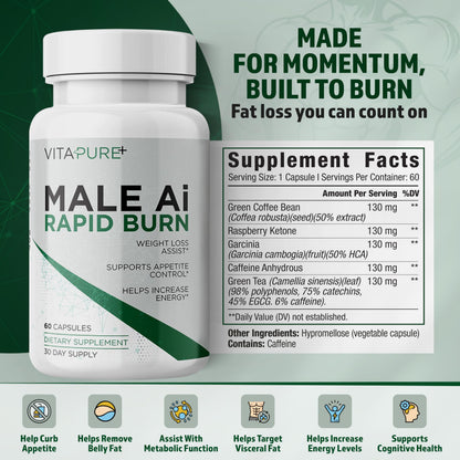 Male AI Rapid Burn – GLP-1 Optimized Thermogenic Fat Burner for Men | 60 Capsules