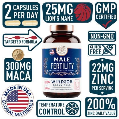 Male Fertility Supplement with Maca Root – 120 Capsules (2 Month Supply) | 3rd Party Tested