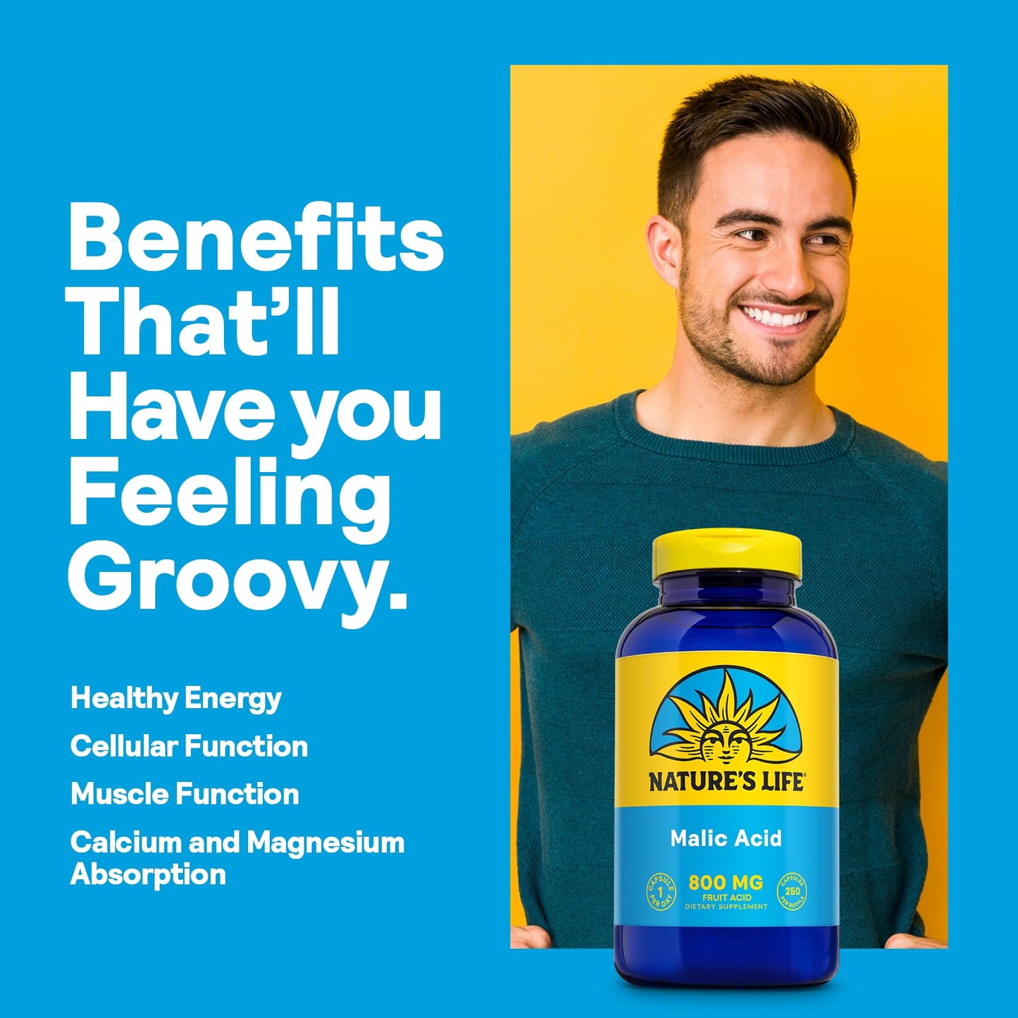 Nature's Life Malic Acid 800 mg – 250 Servings, 250 Capsules | Muscle Function & Cellular Energy