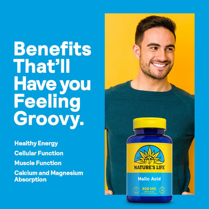 Nature's Life Malic Acid 800 mg | Energy Support & Muscle Comfort | Non-GMO, Gluten-Free | 100 Count