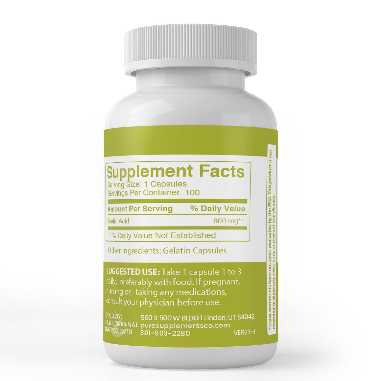 Malic Acid (100 Capsules) – Alpha Hydroxy Acid | Always Pure, Lab Verified