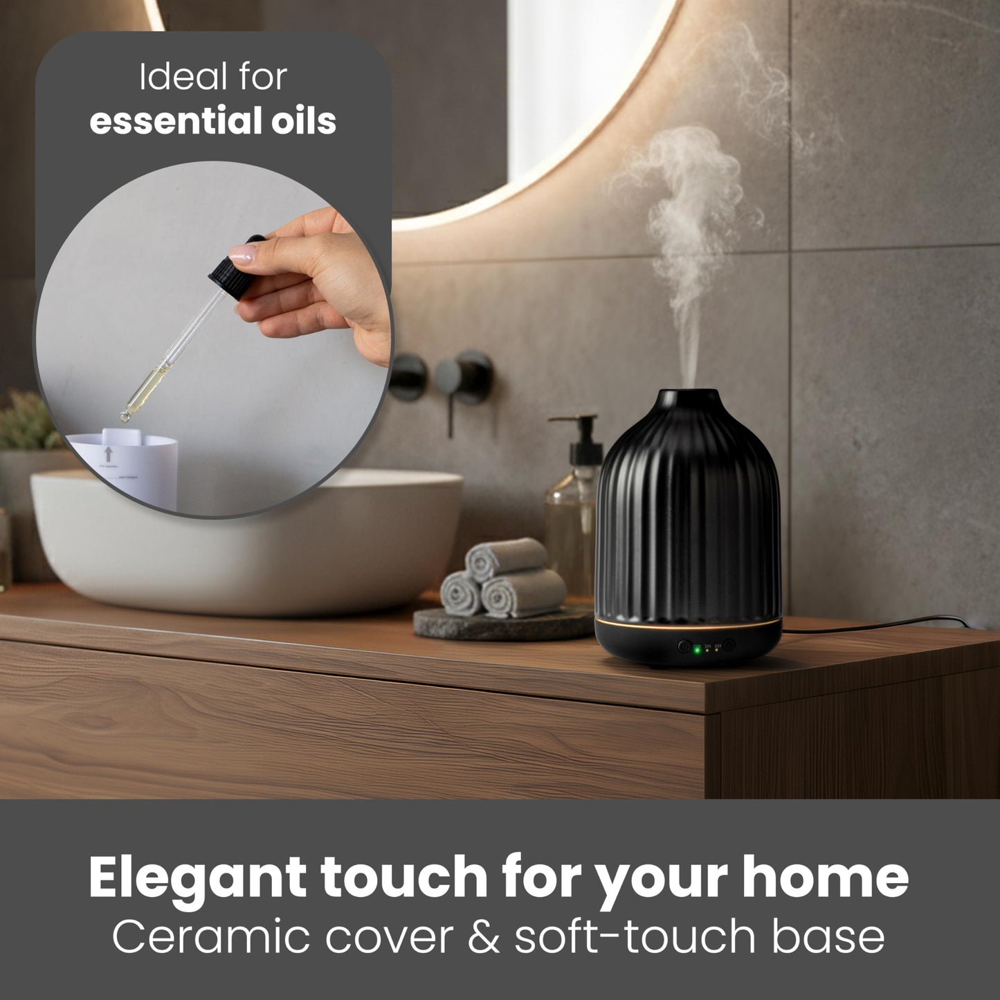 MALMØ Ceramic Diffuser 250ml – Non-Toxic Essential Oil Diffuser Black