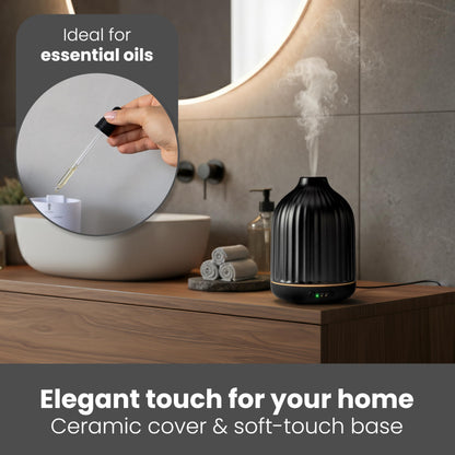 MALMØ Ceramic Diffuser 250ml – Non-Toxic Essential Oil Diffuser Black