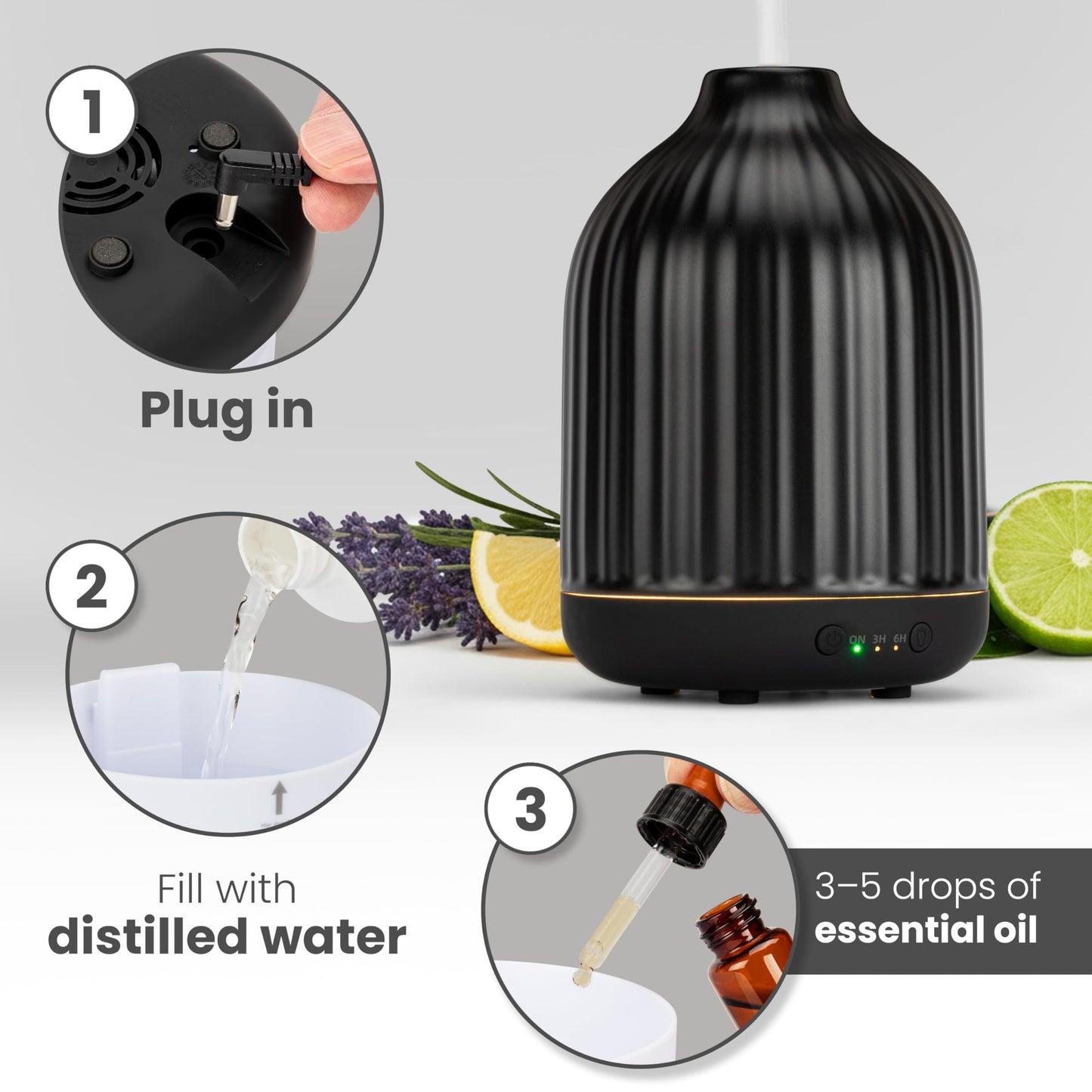 MALMØ Ceramic Diffuser 250ml – Non-Toxic Essential Oil Diffuser Black