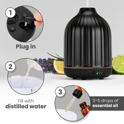 MALMØ Ceramic Diffuser 250ml – Non-Toxic Essential Oil Diffuser Black