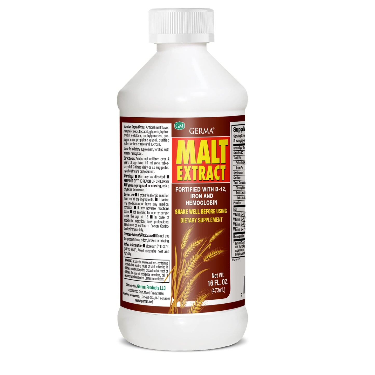 Germa Malt Extract Fortified with Vitamin B-12 and Iron - 16oz, 2 Pack