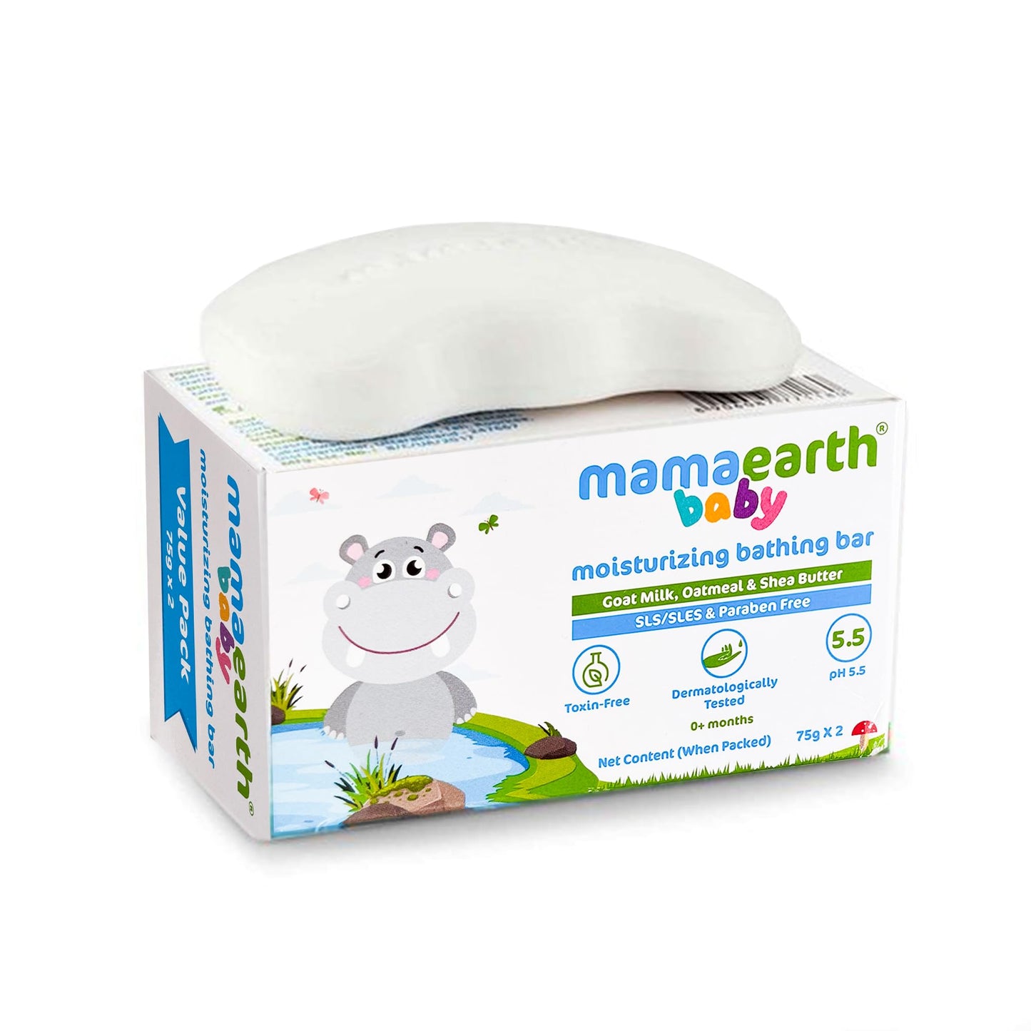 MAMAEARTH Baby Bathing Bar - Goat Milk, Oatmeal & Shea Butter (2x75g)