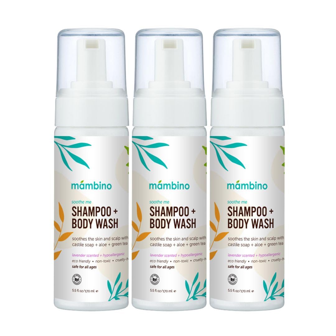 Mambino Organics Soothe Me Kids Shampoo & Body Wash – 3-Pack, Hypoallergenic, Plant-Based, Lavender & Green Tea, 5.5 fl oz