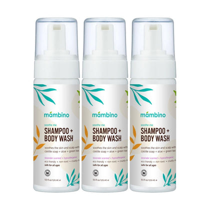 Mambino Organics Soothe Me Kids Shampoo & Body Wash – 3-Pack, Hypoallergenic, Plant-Based, Lavender & Green Tea, 5.5 fl oz