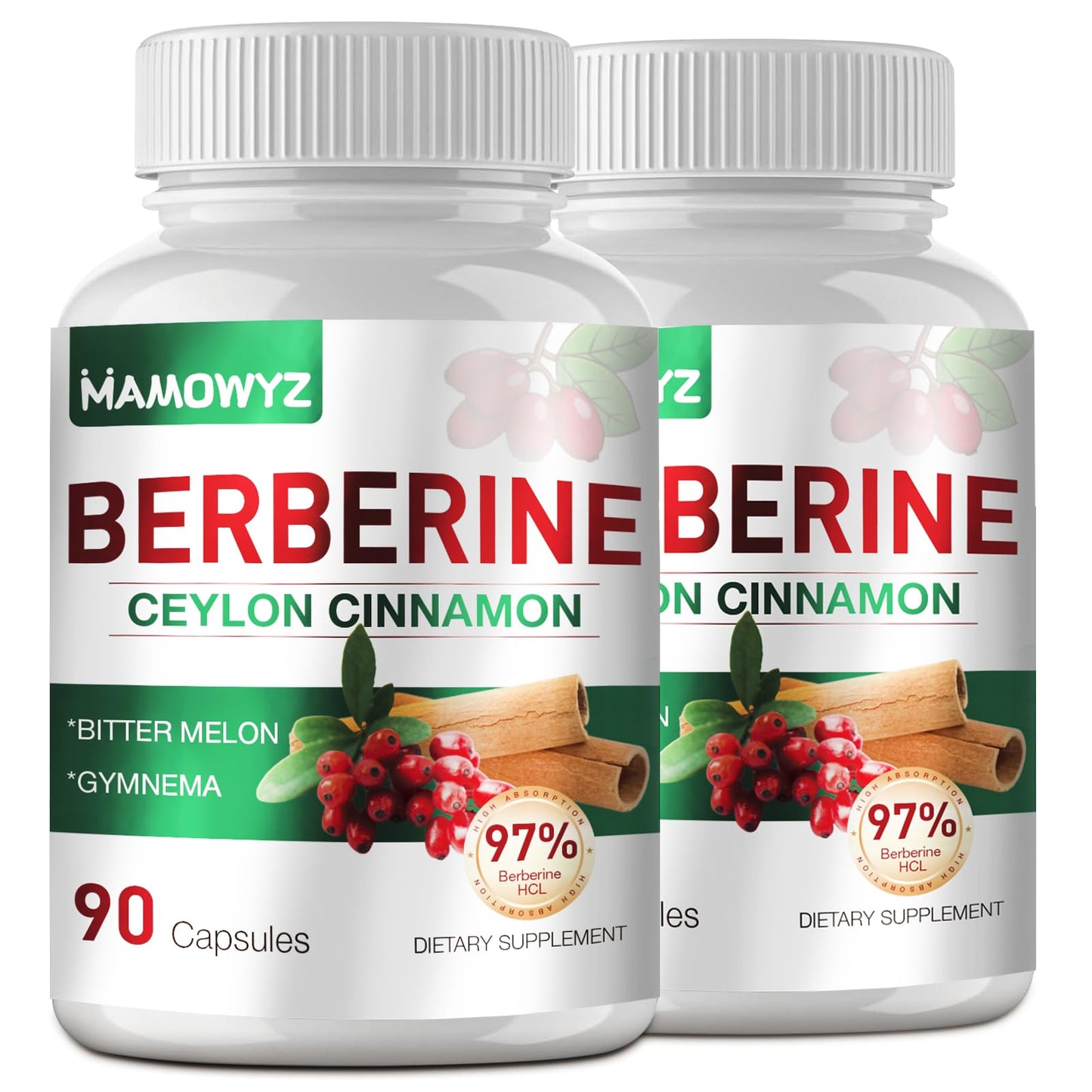 MAMOWYZ Berberine with Ceylon Cinnamon | 1500mg Berberine HCl, AMPK Activation, 2-Pack