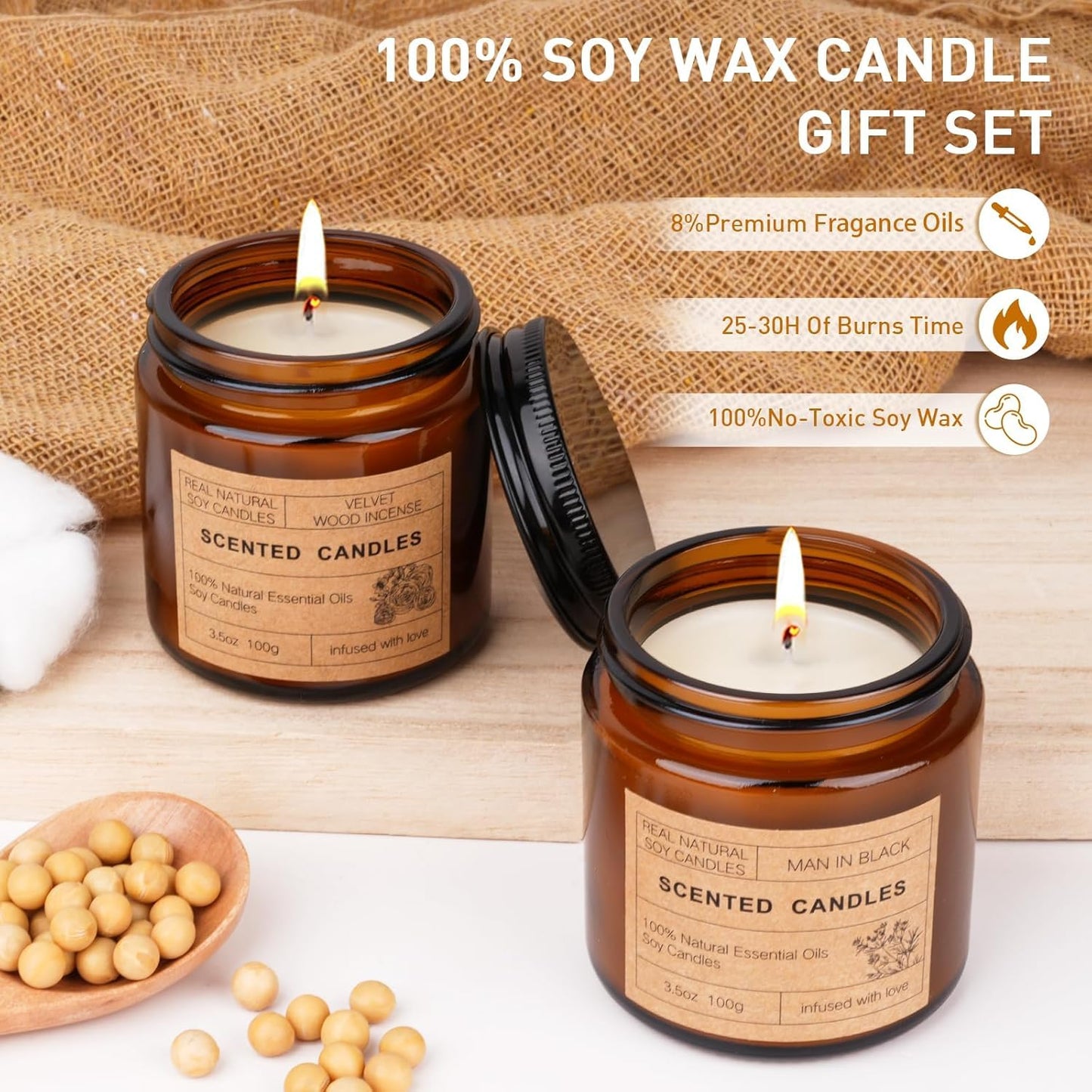 6 Pack Scented Candles Set – Long Lasting Soy Wax Aromatherapy Candles Gift for Home
