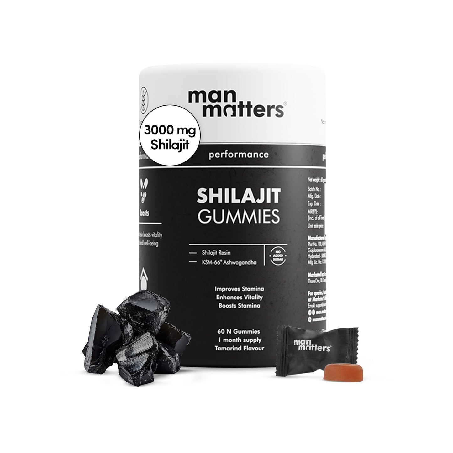 Man Matters Himalayan Shilajit Gummies – Lab Tested, Sugar-Free, Ashwagandha & Gokshura | 60 Gummies