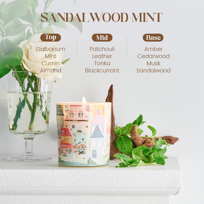 M&SENSE Sandalwood Mint Soy Candle – 10.2 oz, 60h Burn, Non-Toxic
