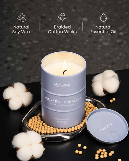 M&SENSE Tobacco Scented Candle – Large 21.6oz Natural Soy, 120h Burn
