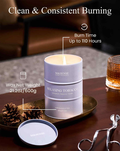 M&SENSE Tobacco Scented Candle – Large 21.6oz Natural Soy, 120h Burn