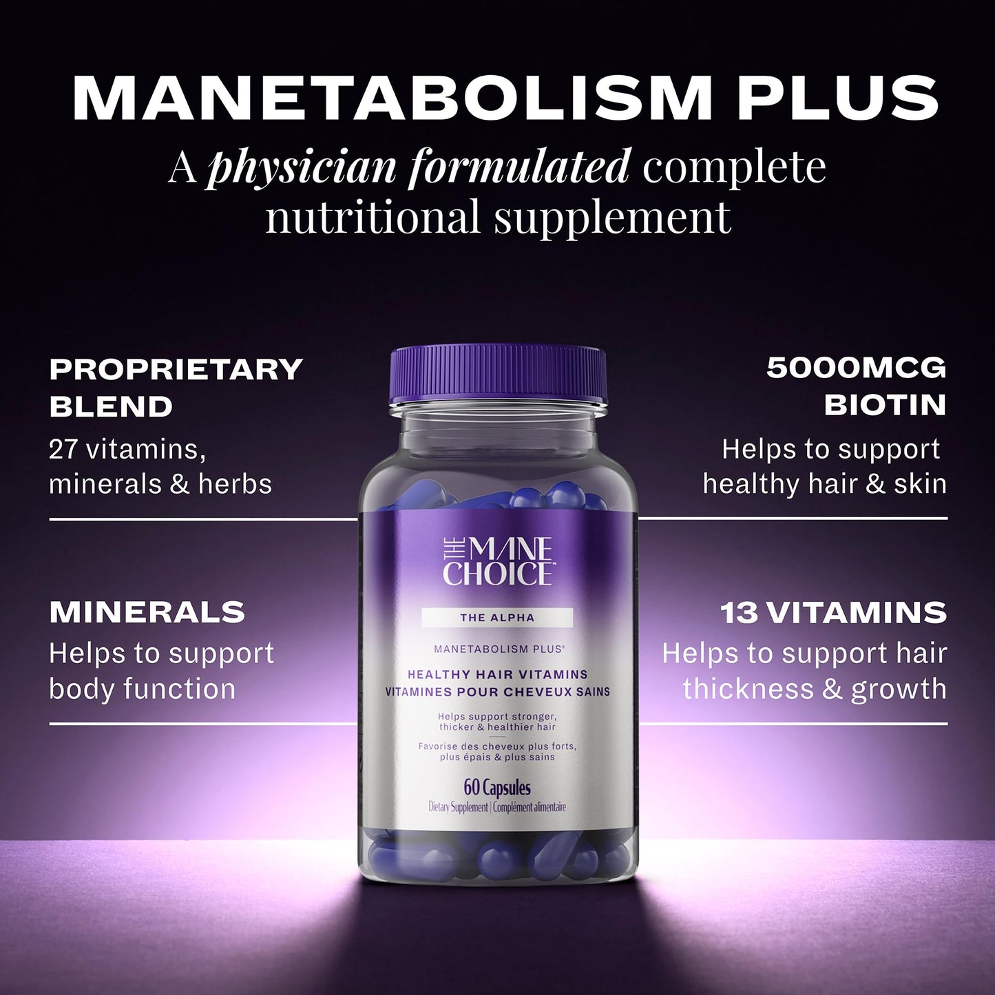 Manetabolism Plus Healthy Hair Growth Vitamins | Hair, Skin & Nails – 60 Capsules