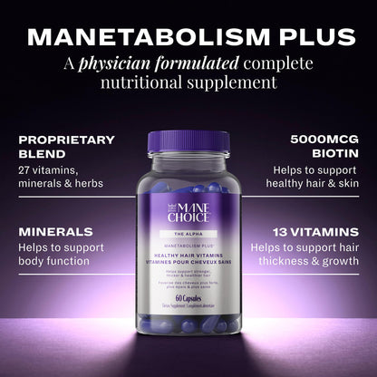 Manetabolism Plus Healthy Hair Growth Vitamins | Hair, Skin & Nails – 60 Capsules