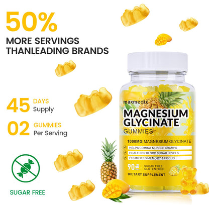 Magnesium Glycinate Gummies 1000mg – Sugar Free, Potassium Support (90 Mango Pineapple Gummies)