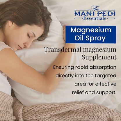 The Mani Pedi Essentials Magnesium Oil Spray – Quick Absorbing Topical Magnesium for Muscles & Sleep (7 fl oz)