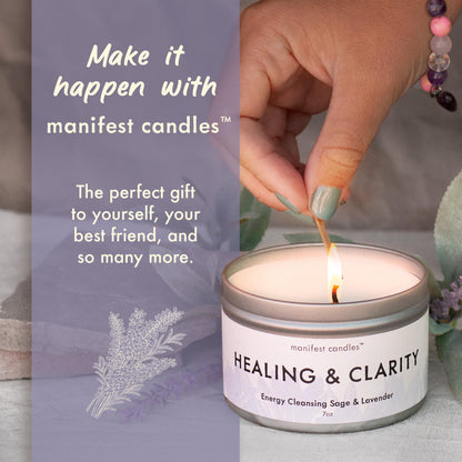 Lavender & Sage Healing Candle with Crystals Bracelet | Manifest Candles