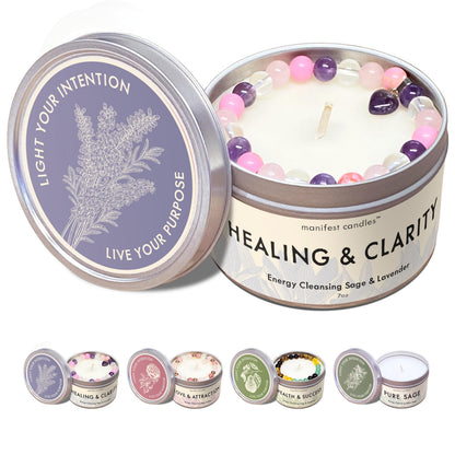 Lavender & Sage Healing Candle with Crystals Bracelet | Manifest Candles