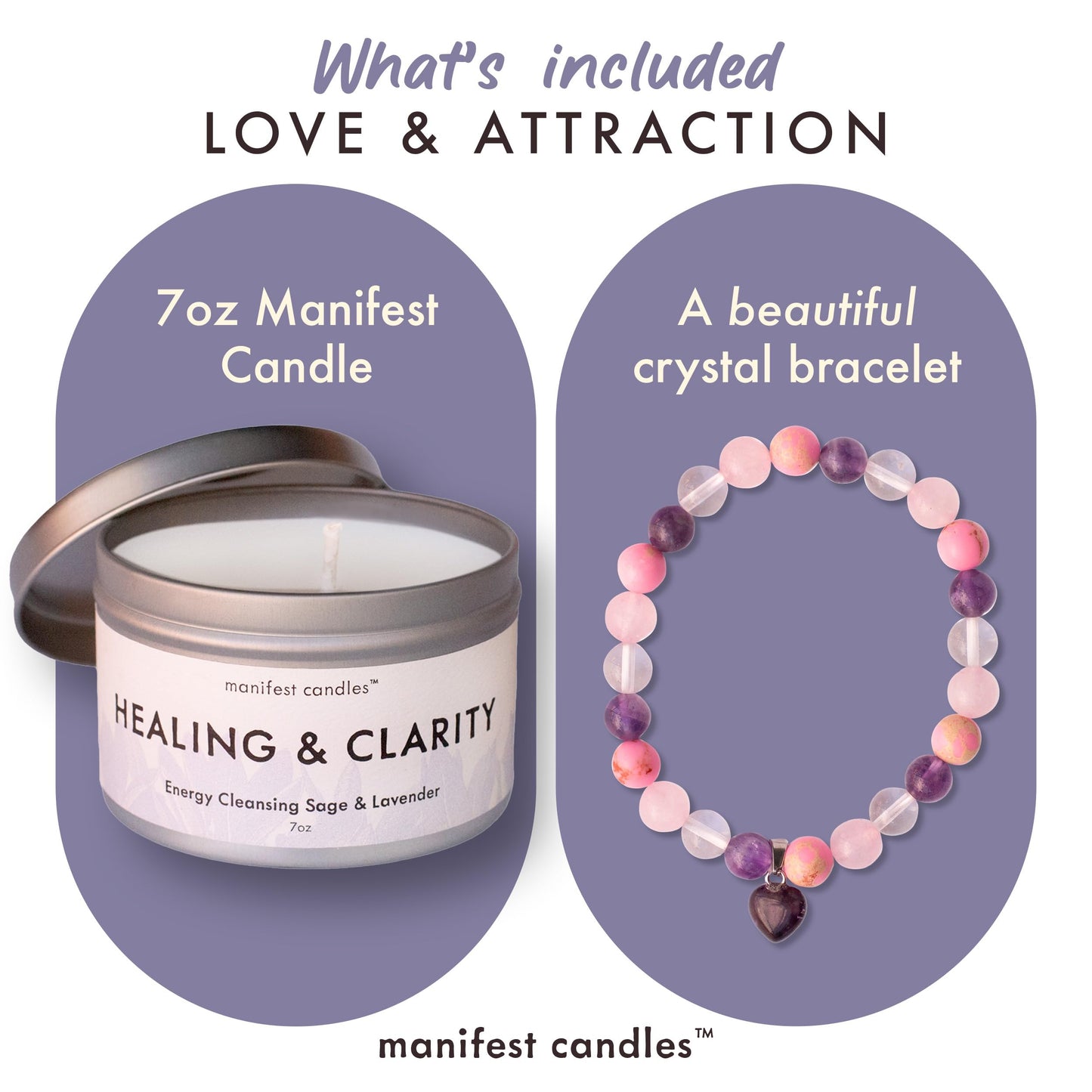 Lavender & Sage Healing Candle with Crystals Bracelet | Manifest Candles