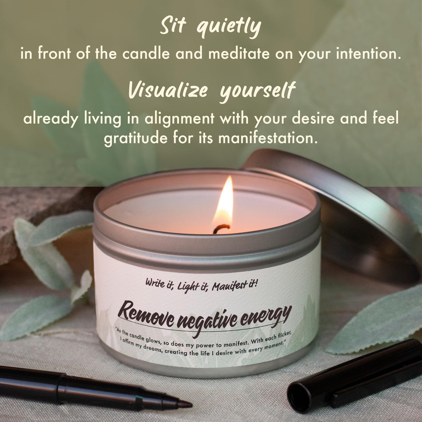 Manifest Candles White Sage Candle for Cleansing Negative Energy – 7oz, 50+ Hr Burn