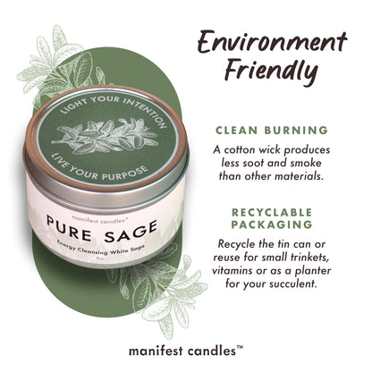 Manifest Candles White Sage Candle for Cleansing Negative Energy – 7oz, 50+ Hr Burn
