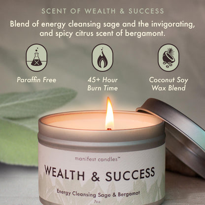 Manifest Sage & Bergamot Money Candle with Wealth Bracelet – 45 Hour Burn