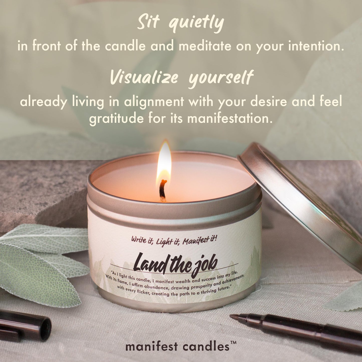 Manifest Sage & Bergamot Money Candle with Wealth Bracelet – 45 Hour Burn