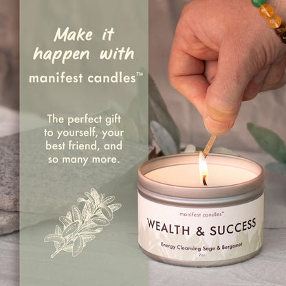 Manifest Sage & Bergamot Money Candle with Wealth Bracelet – 45 Hour Burn