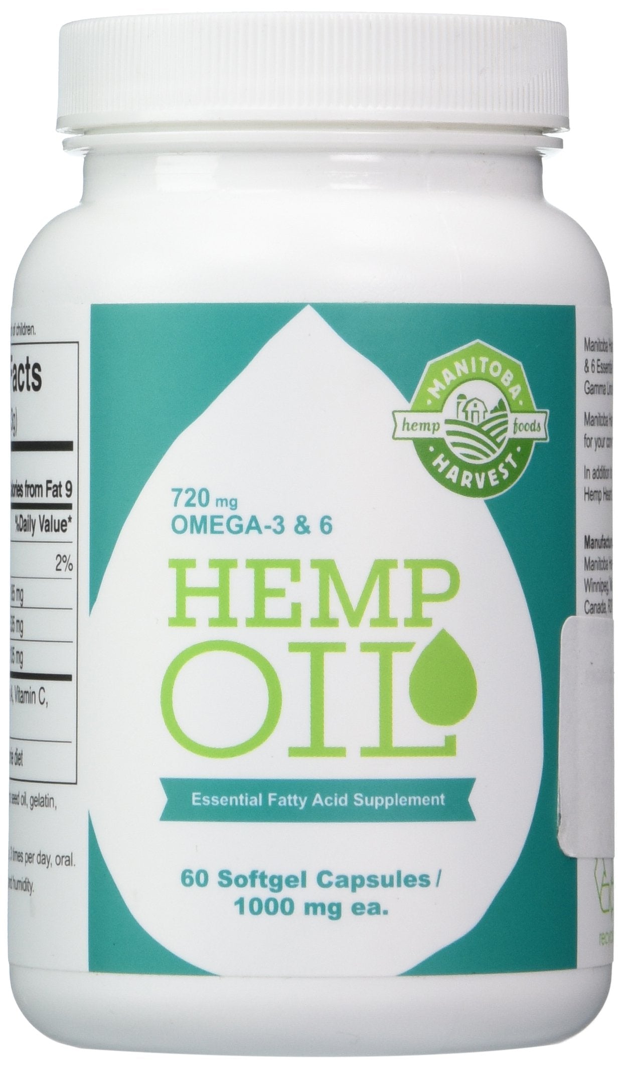 Manitoba Harvest Hemp Oil 1000 mg Softgels – 60 Count, 2 Pack