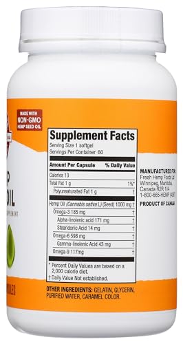 Manitoba Harvest Hemp Seed Oil Softgels – 2,475mg Omegas 3-6-9, 60 Count