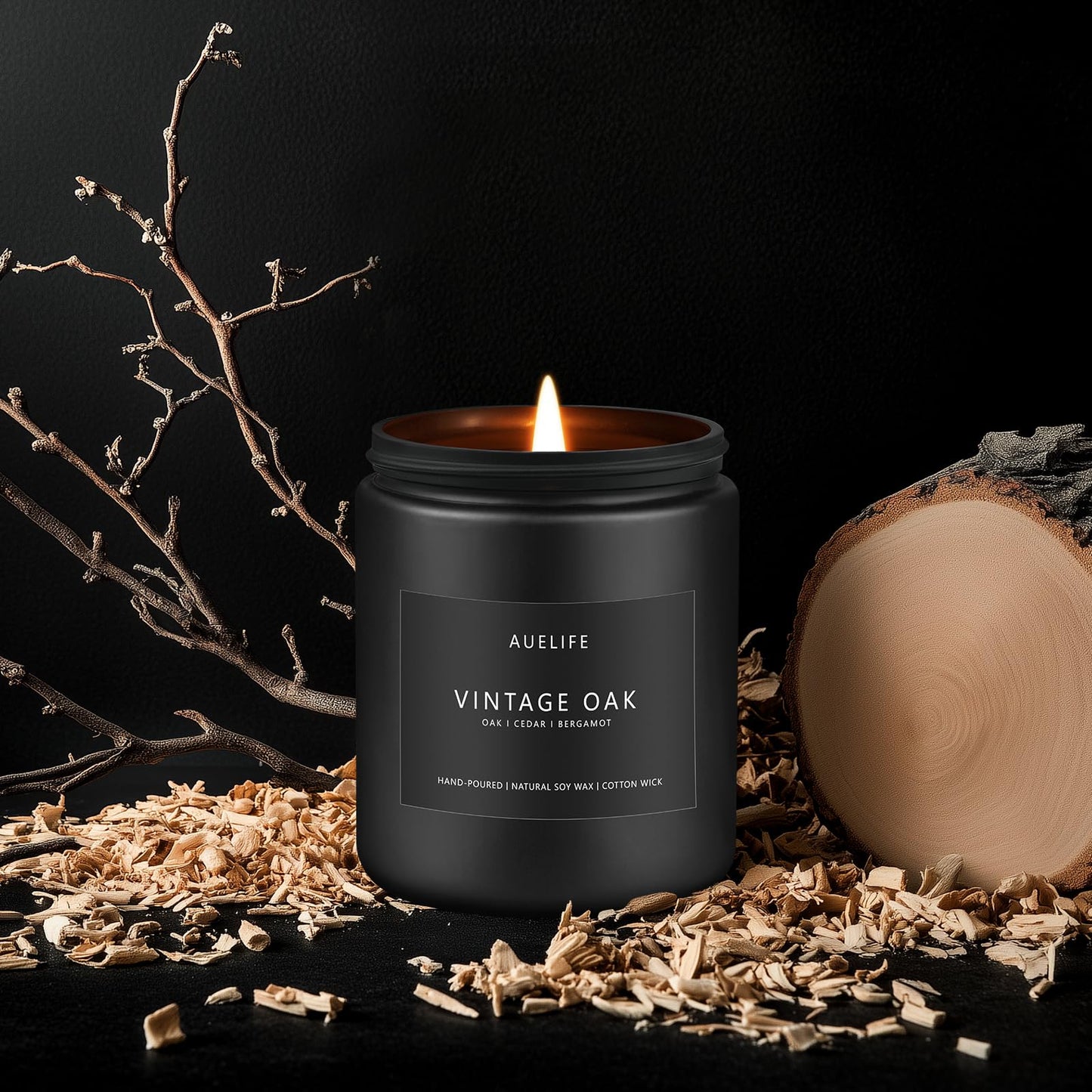 Scented Candles for Men | Vintage Oak Candle | 7oz Black Jar