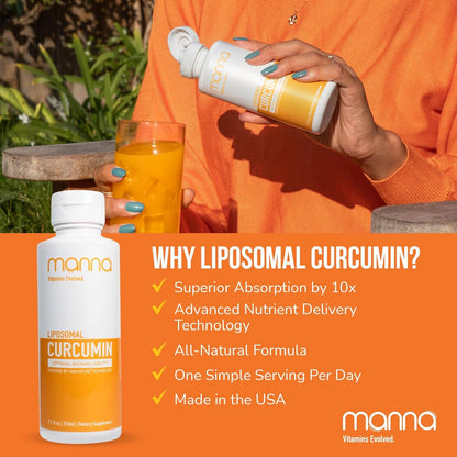 Manna Vitamins Evolved Liposomal Liquid Curcumin for Advanced Absorption – Daily Joint & Immune Health Support (3 Pack) – Vegan, Non-GMO, 95% Curcuminoids
