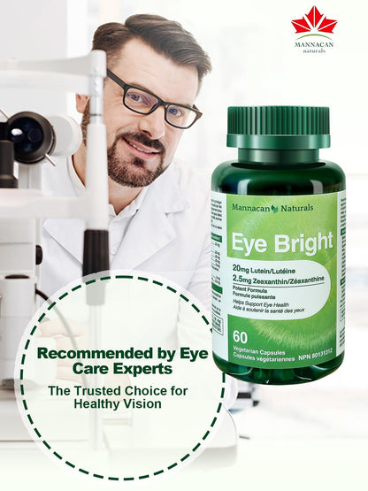 MANNACAN NATURALS Lutein & Zeaxanthin Supplements for Eye Health – 60 Capsules | Lutein + Zeaxanthin, Bilberry & AREDS 2