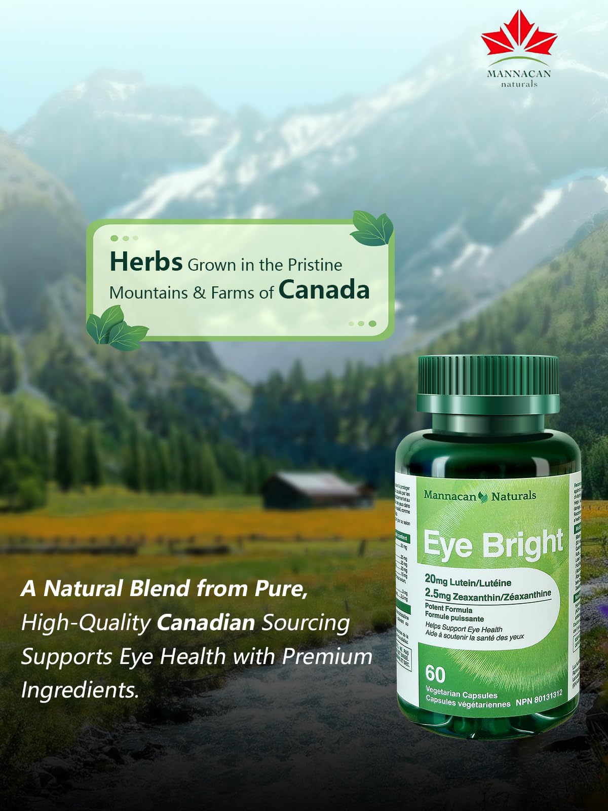 MANNACAN NATURALS Lutein & Zeaxanthin Supplements for Eye Health – 60 Capsules | Lutein + Zeaxanthin, Bilberry & AREDS 2