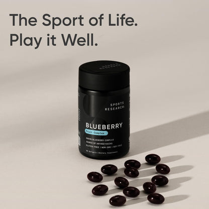 Sports Research Blueberry Capsules – Organic Blueberries with Organic Extra Virgin Olive Oil, Non-GMO & Gluten Free, 60 Liquid Softgels
