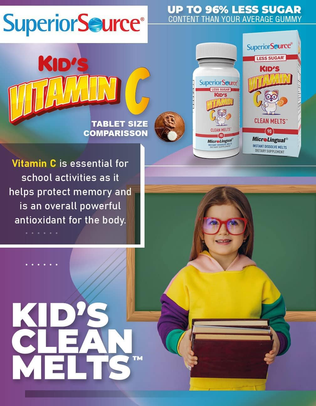 Superior Source Kid's Vitamin C Clean Melts - Immune Support for Kids (90 MicroLingual Tablets)