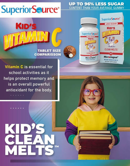Superior Source Kid's Vitamin C Clean Melts - Immune Support for Kids (90 MicroLingual Tablets)