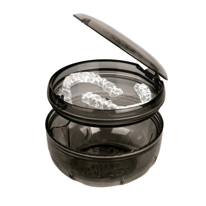 Maoerdental Retainer Cleaner Case – Double Layer No-Leak Denture Cup (Black)