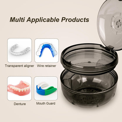 Maoerdental Retainer Cleaner Case – Double Layer No-Leak Denture Cup (Black)