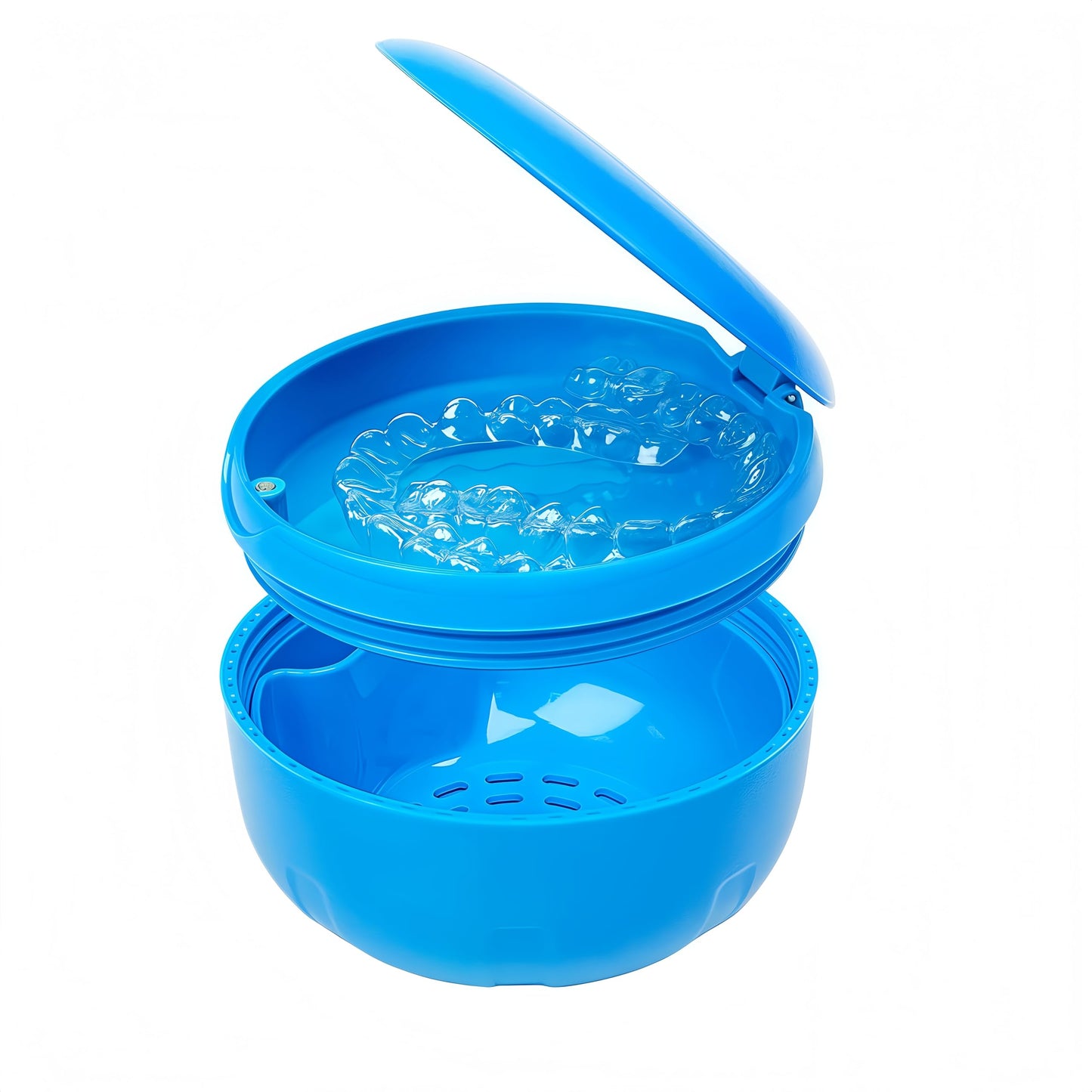 Maoerdental Retainer Cleaner Case - Double Layer, No-Leak Denture Bath (Blue)