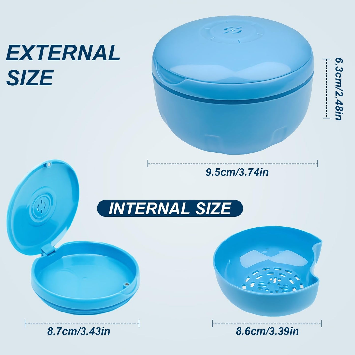Maoerdental Retainer Cleaner Case - Double Layer, No-Leak Denture Bath (Blue)
