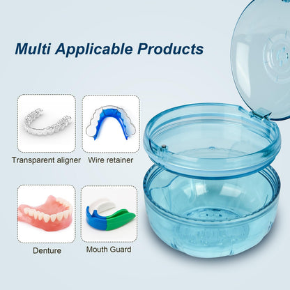 Maoerdental Retainer Cleaner Case - Double Layer No-Leak Denture Cup (Blue) for Aligners & Retainers