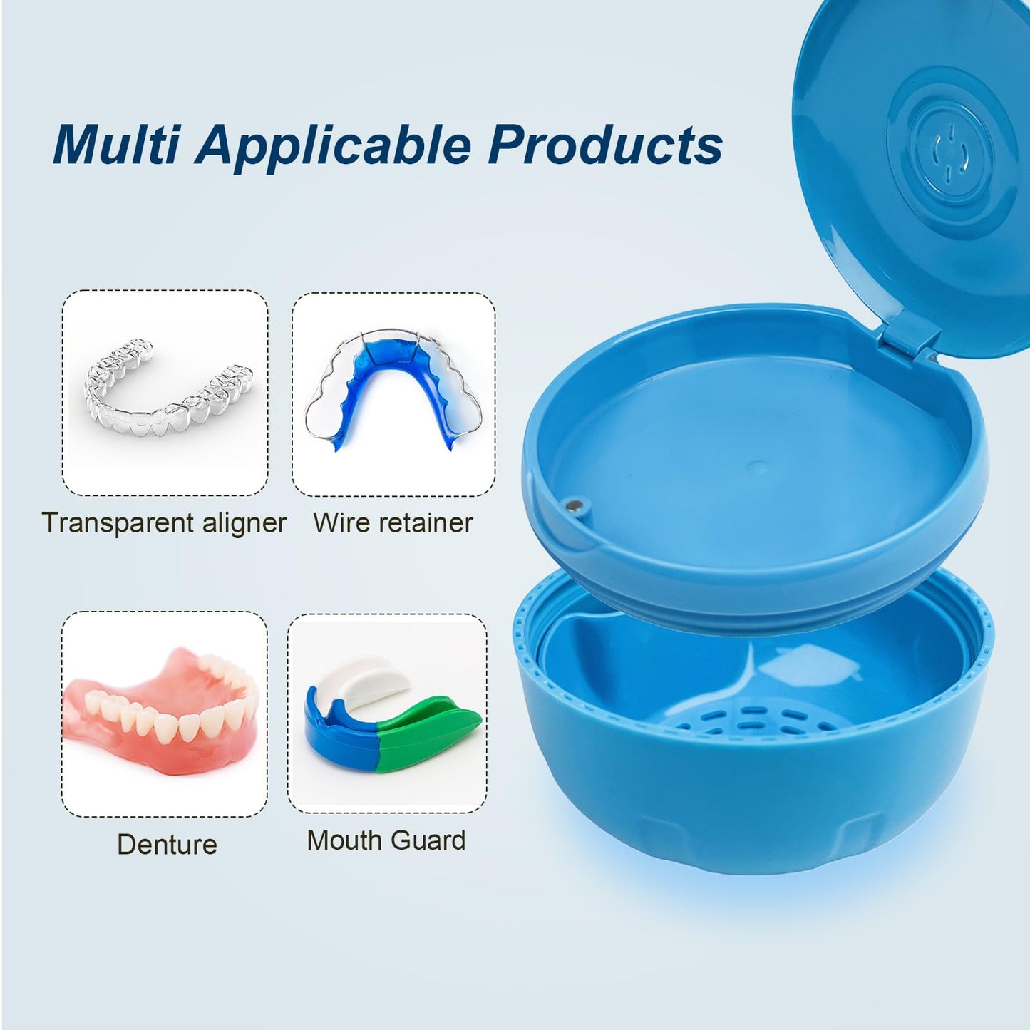 Maoerdental Retainer Cleaner Case - Double Layer, No-Leak Denture Bath (Blue)