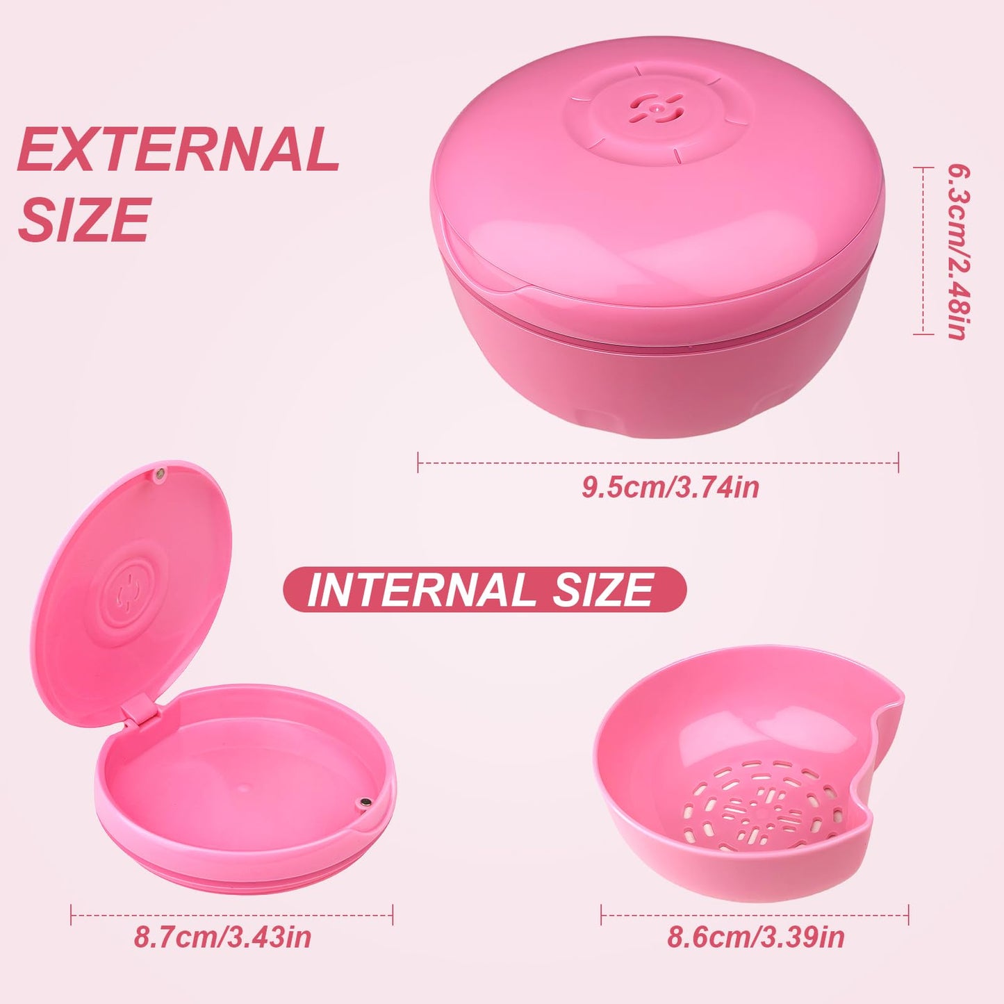Maoerdental Retainer Cleaner Case – Double Layer No-Leak Denture Cup (Pink)
