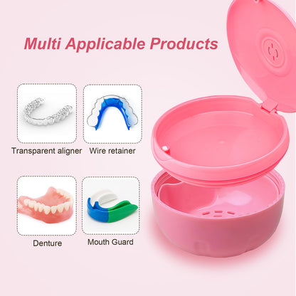 Maoerdental Retainer Cleaner Case – Double Layer No-Leak Denture Cup (Pink)