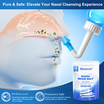 MAOEVER Neti Pot Salt Packets – 100 Individually Wrapped Saline Packets for Nasal Irrigation